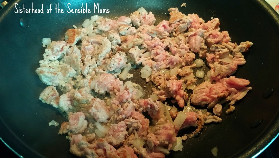Crumbled turkey for Zucchini and Ground Turkey Cheesy Casserole | This a healthy, yet hearty, casserole recipe using zucchini and ground turkey. It's delicious, easy, and freezes well. What more could you want? | Sisterhood of the Sensible Moms